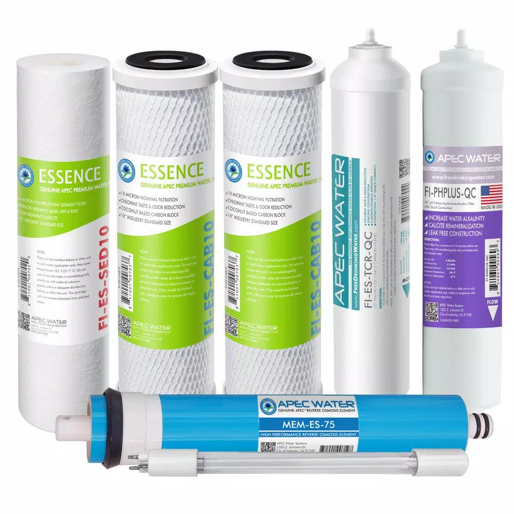 Replacement Water Filters APEC Water Systems Essence Complete Replacement Filter Set For ROES-PHUV75 PH Enhanced UV Sanitizing 7-Stages RO Water System 3 Replacement Water Filters APEC Water Systems Essence Complete Replacement Filter Set For ROES-PHUV75 PH Enhanced UV Sanitizing 7-Stages RO Water System