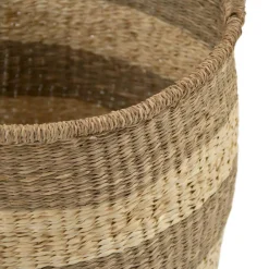 Storage Baskets Zentique Rounded Hand Woven Seagrass Striped Large Basket With Handles -Brita shop beige and brown striped zentique storage baskets zengn b5 l 1f 1000