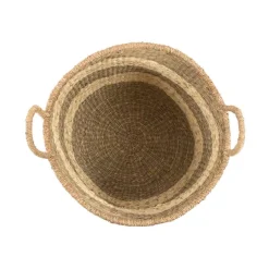 Storage Baskets Zentique Rounded Hand Woven Seagrass Striped Large Basket With Handles -Brita shop beige and brown striped zentique storage baskets zengn b5 l 4f 1000