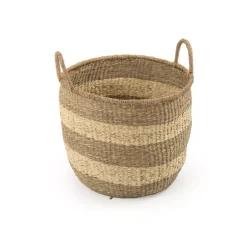 Storage Baskets Zentique Rounded Hand Woven Seagrass Striped Large Basket With Handles