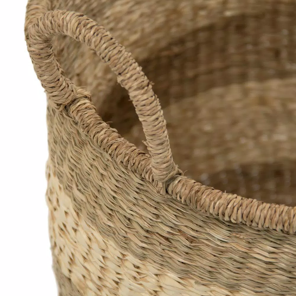 Storage Baskets Zentique Rounded Hand Woven Wicker Seagrass Striped Medium Basket With Handles 5 Storage Baskets Zentique Rounded Hand Woven Wicker Seagrass Striped Medium Basket With Handles - Image 4