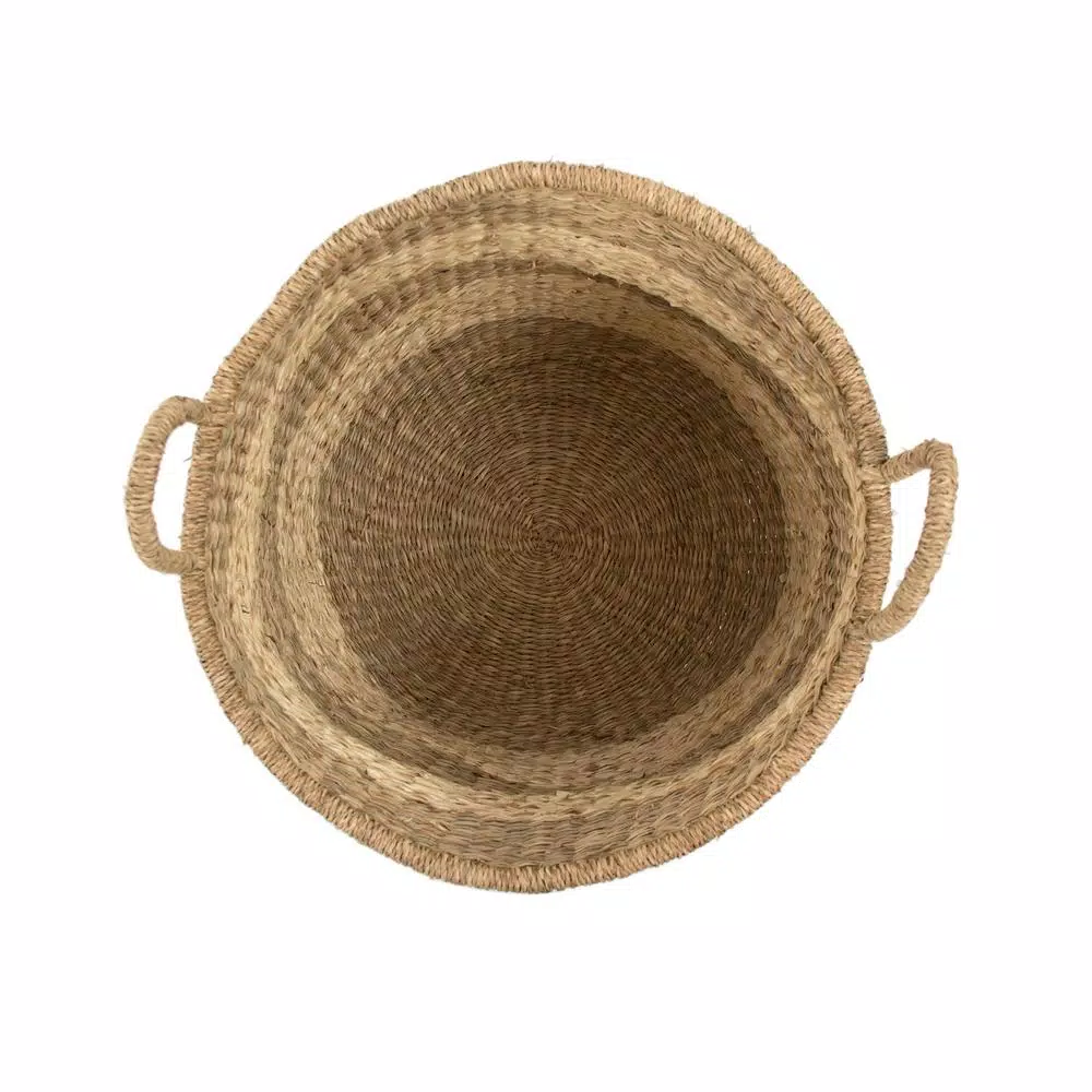 Storage Baskets Zentique Rounded Hand Woven Wicker Seagrass Striped Medium Basket With Handles 4 Storage Baskets Zentique Rounded Hand Woven Wicker Seagrass Striped Medium Basket With Handles - Image 3