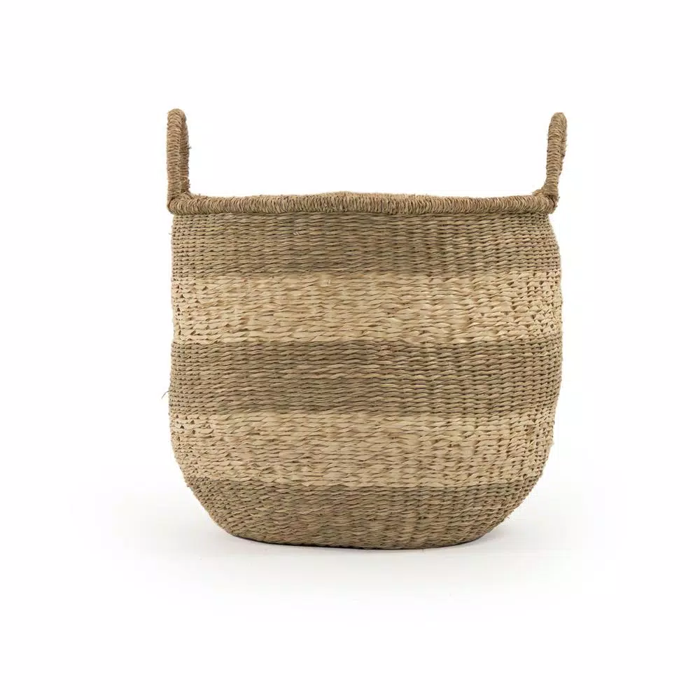 Storage Baskets Zentique Rounded Hand Woven Wicker Seagrass Striped Medium Basket With Handles 3 Storage Baskets Zentique Rounded Hand Woven Wicker Seagrass Striped Medium Basket With Handles - Image 2