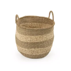 Storage Baskets Zentique Rounded Hand Woven Wicker Seagrass Striped Medium Basket With Handles 10 Storage Baskets Zentique Rounded Hand Woven Wicker Seagrass Striped Medium Basket With Handles -Brita shop beige and brown striped zentique storage baskets zengn b5 m fa 1000