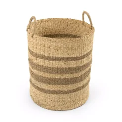 Storage Baskets Zentique Cylindrical Handmade Woven Wicker Seagrass Palm Leaf Wire Large Basket With Stripes And Handles