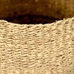 Storage Baskets Zentique Concave Hand Woven Wicker Seagrass And Palm Leaf With Dark Pin Stripes Large Basket -Brita shop beige and brown striped zentique storage baskets zenws b01 l 4f 1000