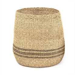 Storage Baskets Zentique Concave Hand Woven Wicker Seagrass And Palm Leaf With Dark Pin Stripes Large Basket -Brita shop beige and brown striped zentique storage baskets zenws b01 l c3 1000