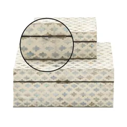 Storage Baskets LITTON LANE Vintage White Zig-Zag Patterned MDF Multiple Decorative Boxes W/ Tan, Gray And Blue Mother Of Pearl Tile Inlay(Set Of 2) -Brita shop beige blue litton lane storage baskets 41126 4f 1000