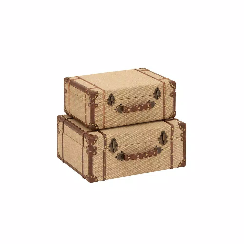 Storage Baskets LITTON LANE Rectangular Wooden Burlap Trunk Boxes With Hinged Lids (Set Of 2) 3 Storage Baskets LITTON LANE Rectangular Wooden Burlap Trunk Boxes With Hinged Lids (Set Of 2)