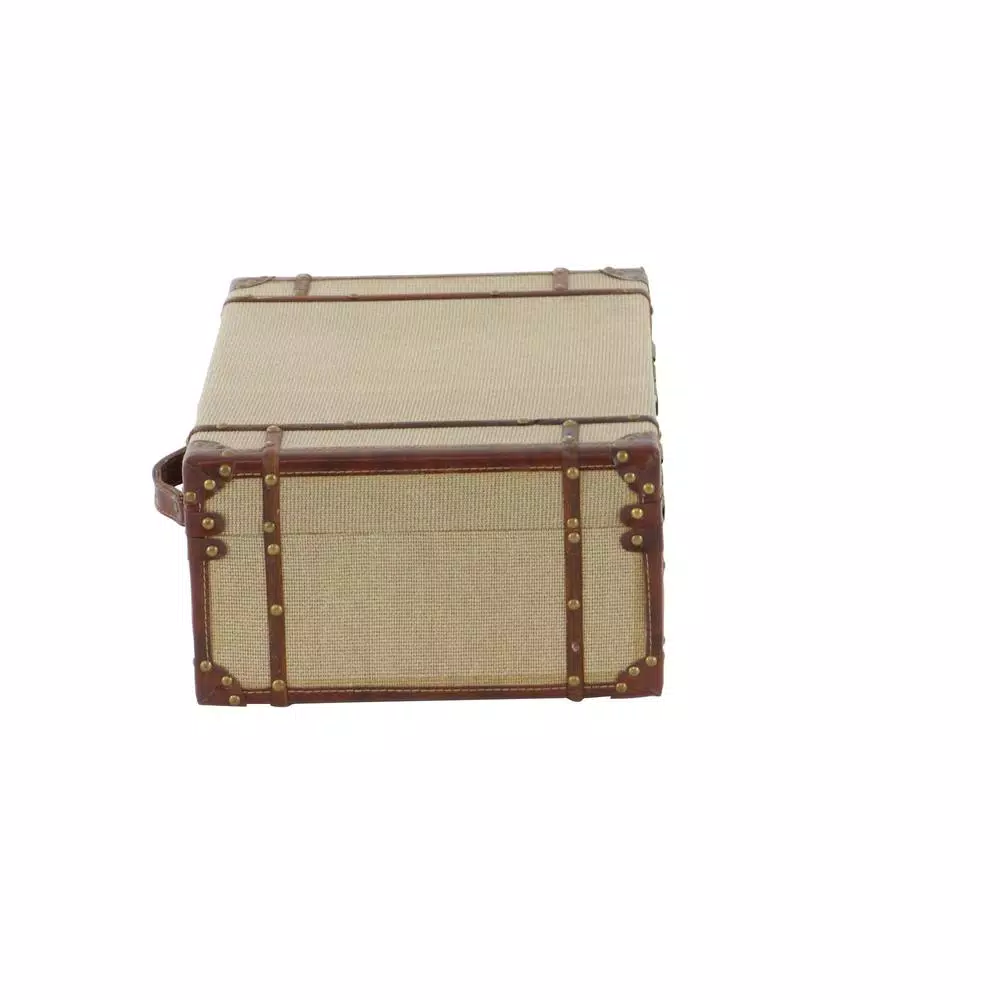 Storage Baskets LITTON LANE Rectangular Wooden Burlap Trunk Boxes With Hinged Lids (Set Of 2) 4 Storage Baskets LITTON LANE Rectangular Wooden Burlap Trunk Boxes With Hinged Lids (Set Of 2) - Image 2