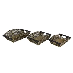 Decorative Trays LITTON LANE Rectangular Black And Natural Striped Palm Leaf And Seagrass Basket Trays (Set Of 3) -Brita shop beige litton lane decorative trays 99885 c3 1000