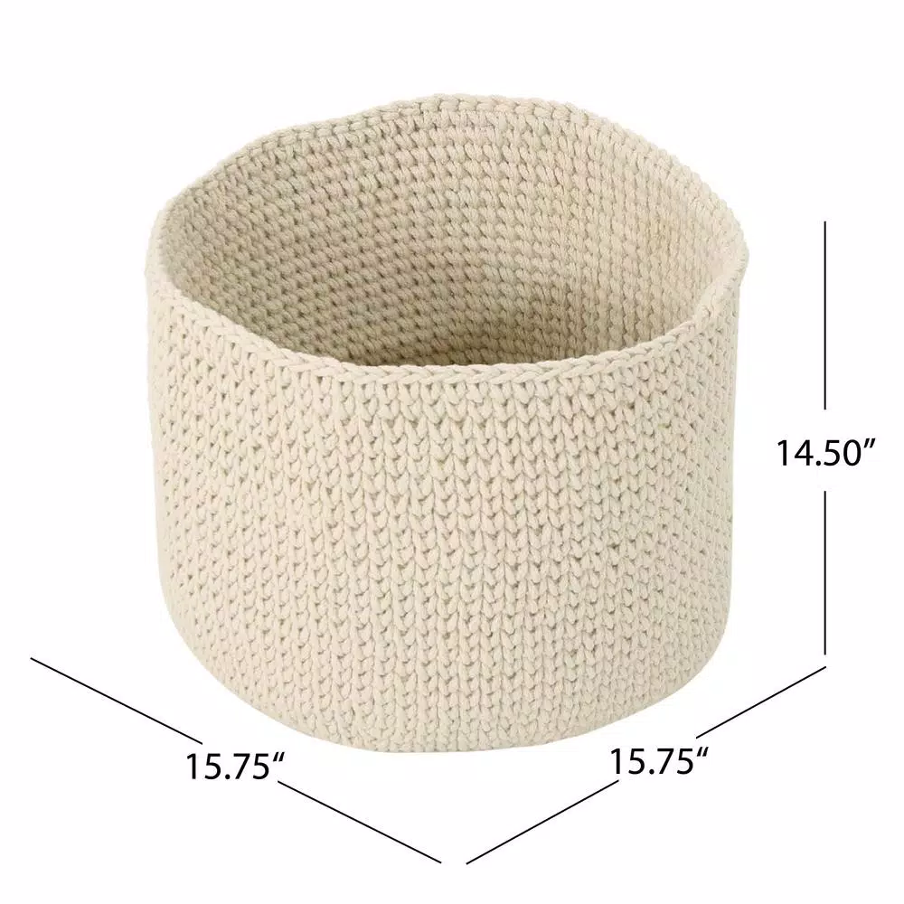 Storage Baskets Noble House Derry Round Knitted Cotton Thread Sundries Basket, Beige 6 Storage Baskets Noble House Derry Round Knitted Cotton Thread Sundries Basket, Beige - Image 4