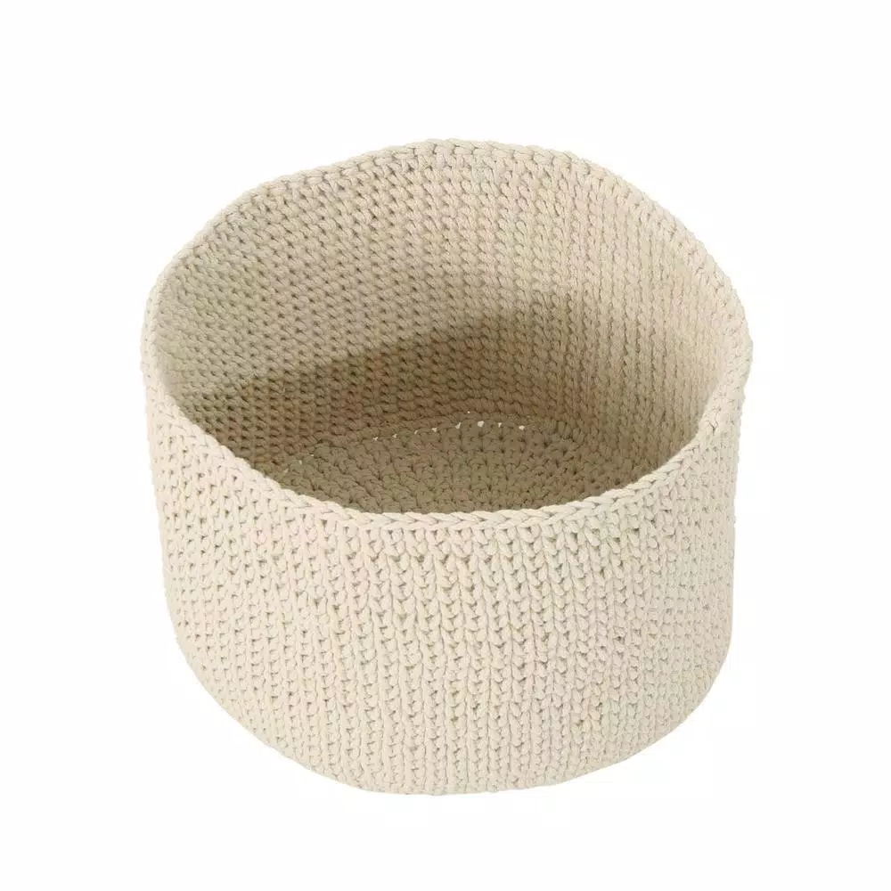 Storage Baskets Noble House Derry Round Knitted Cotton Thread Sundries Basket, Beige 5 Storage Baskets Noble House Derry Round Knitted Cotton Thread Sundries Basket, Beige - Image 3
