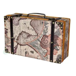 Storage Baskets Vintiquewise 13.8 In. X 8.8 In. X 5 In. Wood And Faux Leather Old World Map Suitcase