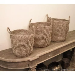 Storage Baskets Zentique Cylindrical Sparsely Hand Woven Seagrass Medium Basket With Handles -Brita shop beige zentique storage baskets zenws b17 m 31 1000