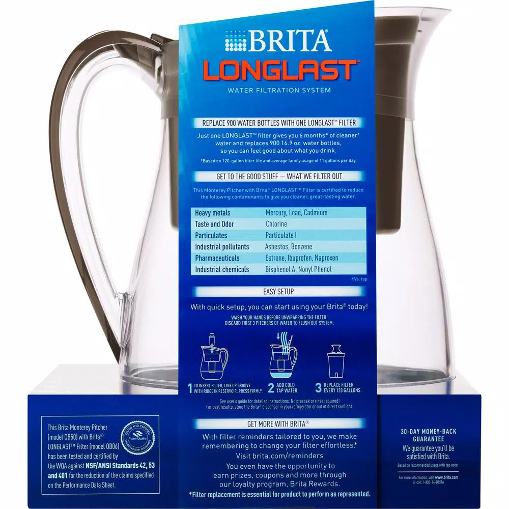 Water Filter Pitchers Brita Monterey 10-Cup Water Filter Pitcher In Black With Longlast Water Filter, BPA Free 10 Water Filter Pitchers Brita Monterey 10-Cup Water Filter Pitcher In Black With Longlast Water Filter, BPA Free - Image 8