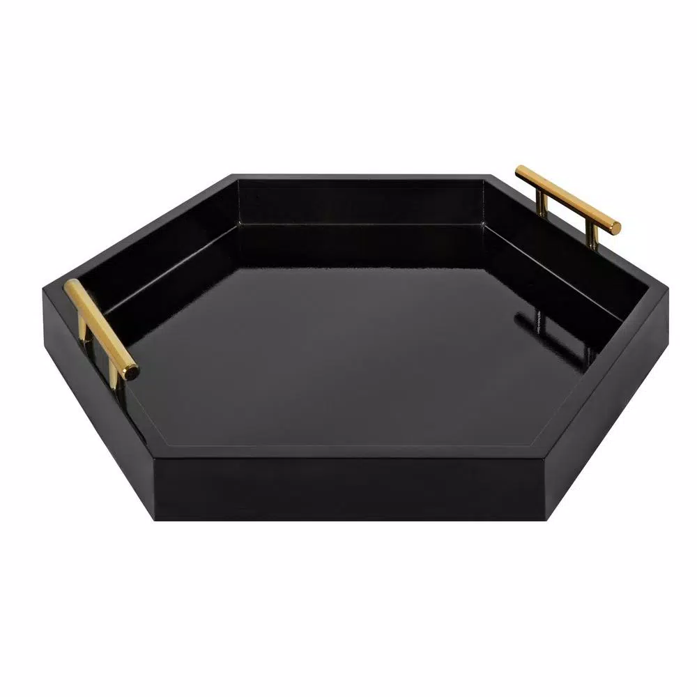 Decorative Trays Kate And Laurel Lipton 18 In.x 18 In. Black/Gold Hexagon Decorative Tray 5 Decorative Trays Kate And Laurel Lipton 18 In.x 18 In. Black/Gold Hexagon Decorative Tray - Image 3