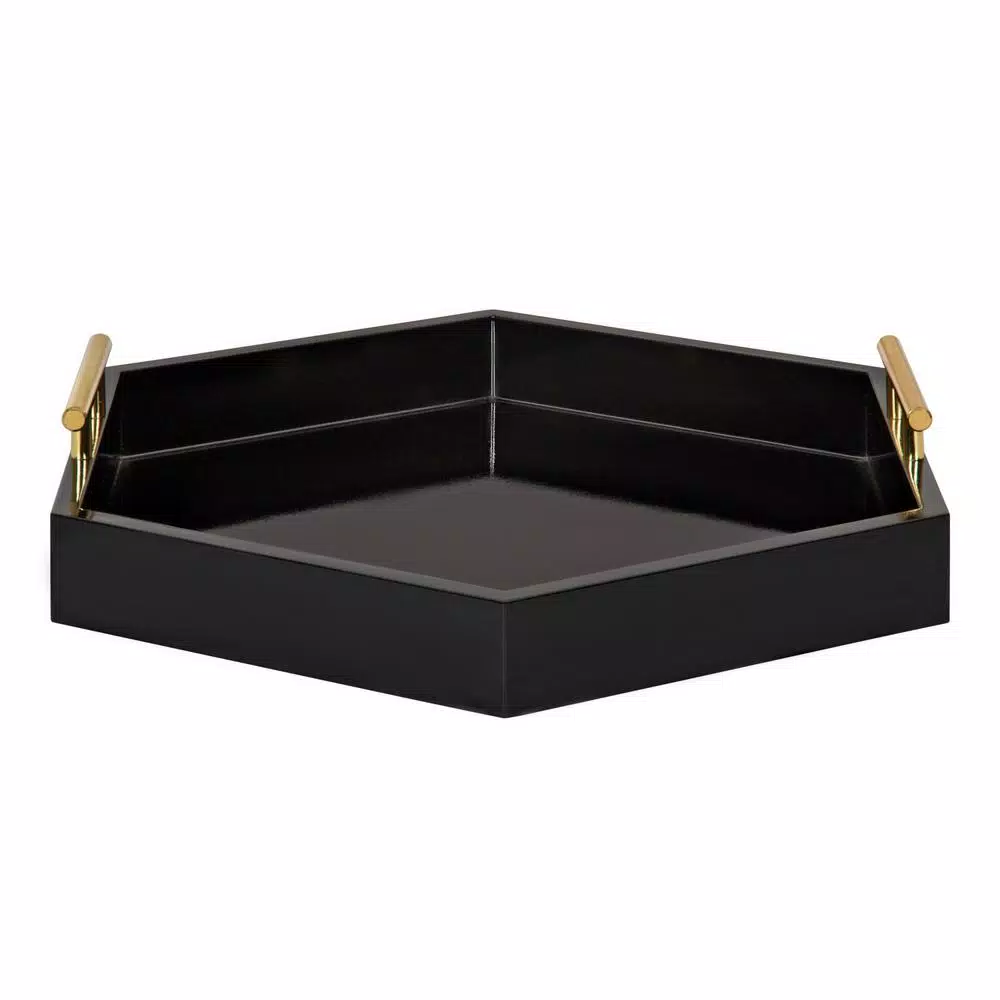 Decorative Trays Kate And Laurel Lipton 18 In.x 18 In. Black/Gold Hexagon Decorative Tray 4 Decorative Trays Kate And Laurel Lipton 18 In.x 18 In. Black/Gold Hexagon Decorative Tray - Image 2
