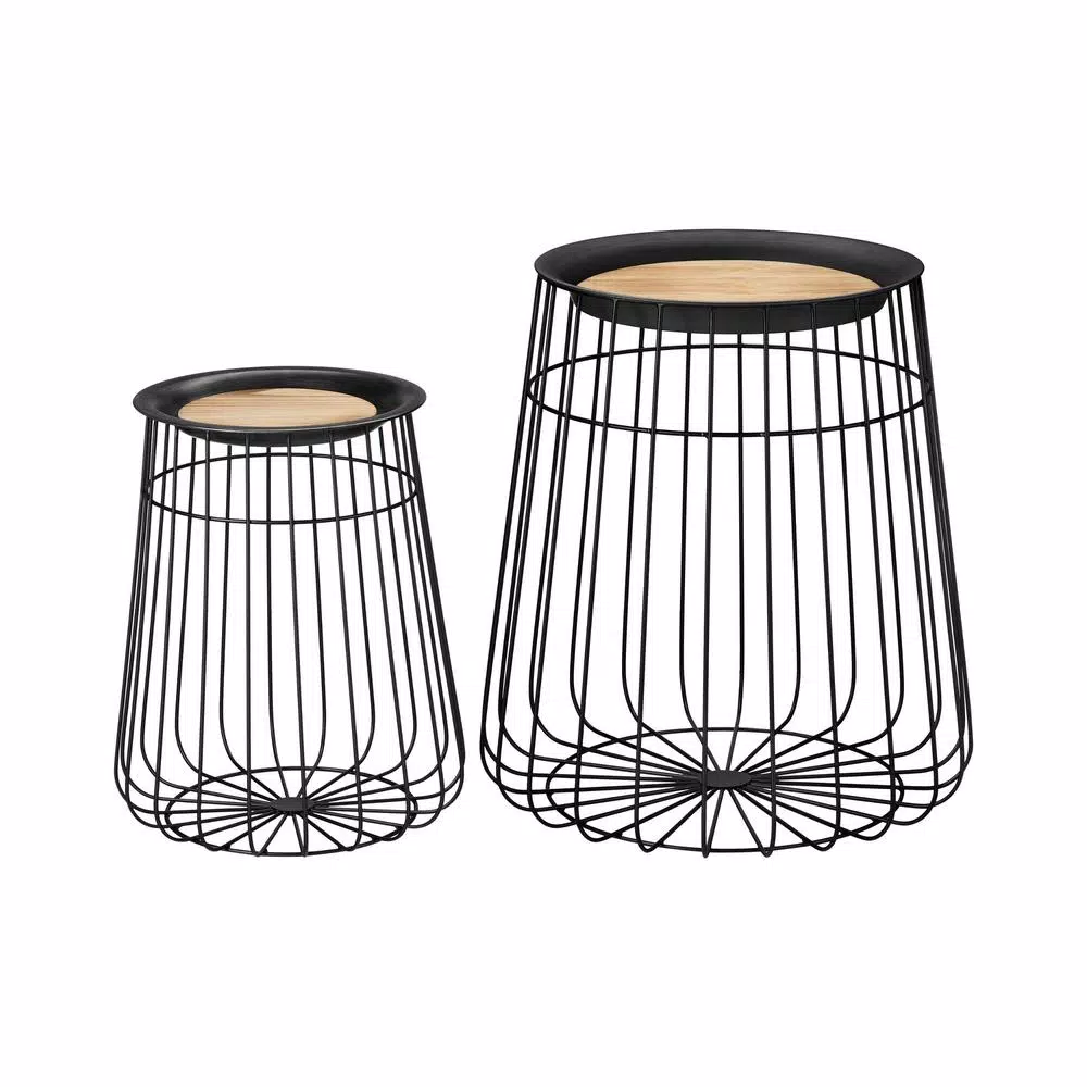 Storage Baskets Home Decorators Collection Round Black Metal Decorative Basket With Wood Lid (Set Of 2) 7 Storage Baskets Home Decorators Collection Round Black Metal Decorative Basket With Wood Lid (Set Of 2) - Image 5