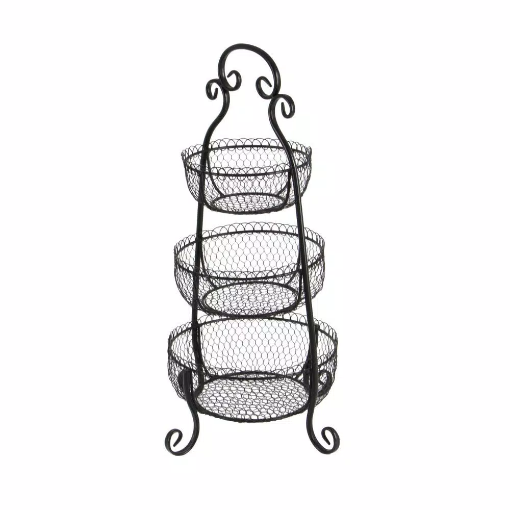 Decorative Trays LITTON LANE New Traditional 3-Tier Iron Black Decorative Basket Tray 7 Decorative Trays LITTON LANE New Traditional 3-Tier Iron Black Decorative Basket Tray - Image 5