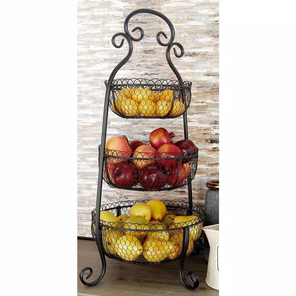 Decorative Trays LITTON LANE New Traditional 3-Tier Iron Black Decorative Basket Tray 9 Decorative Trays LITTON LANE New Traditional 3-Tier Iron Black Decorative Basket Tray - Image 7