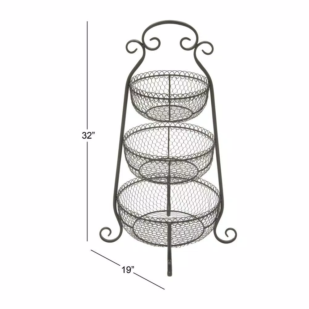 Decorative Trays LITTON LANE New Traditional 3-Tier Iron Black Decorative Basket Tray 8 Decorative Trays LITTON LANE New Traditional 3-Tier Iron Black Decorative Basket Tray - Image 6