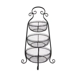 Decorative Trays LITTON LANE New Traditional 3-Tier Iron Black Decorative Basket Tray