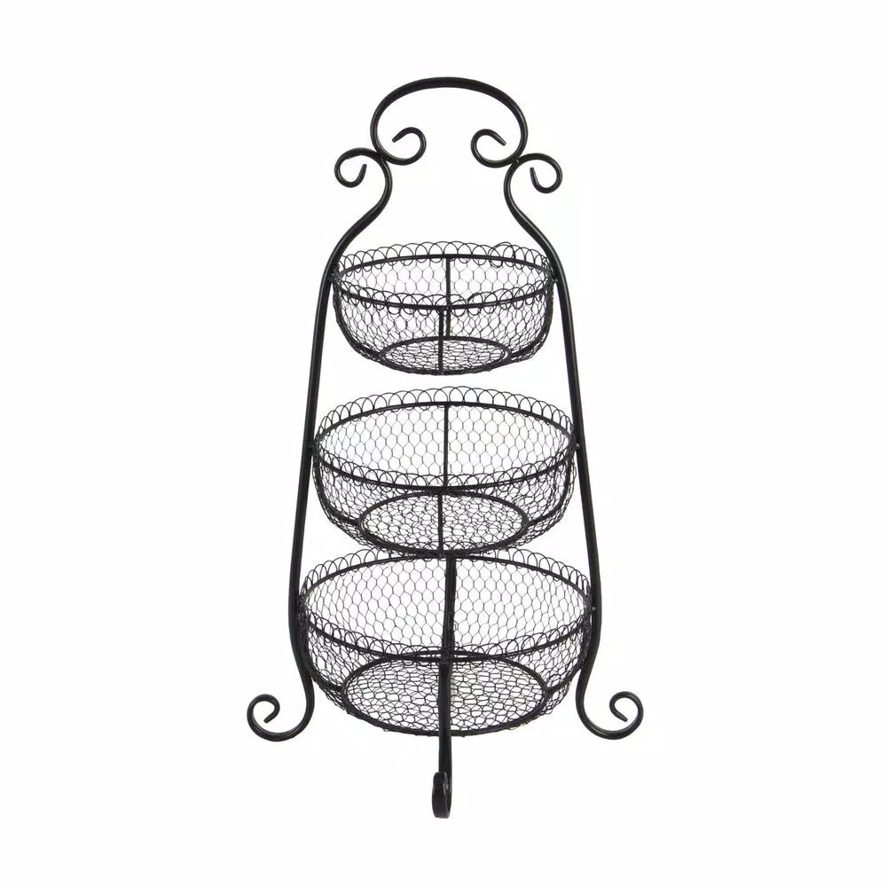 Decorative Trays LITTON LANE New Traditional 3-Tier Iron Black Decorative Basket Tray 3 Decorative Trays LITTON LANE New Traditional 3-Tier Iron Black Decorative Basket Tray