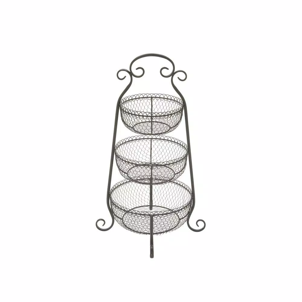 Decorative Trays LITTON LANE New Traditional 3-Tier Iron Black Decorative Basket Tray 5 Decorative Trays LITTON LANE New Traditional 3-Tier Iron Black Decorative Basket Tray - Image 3