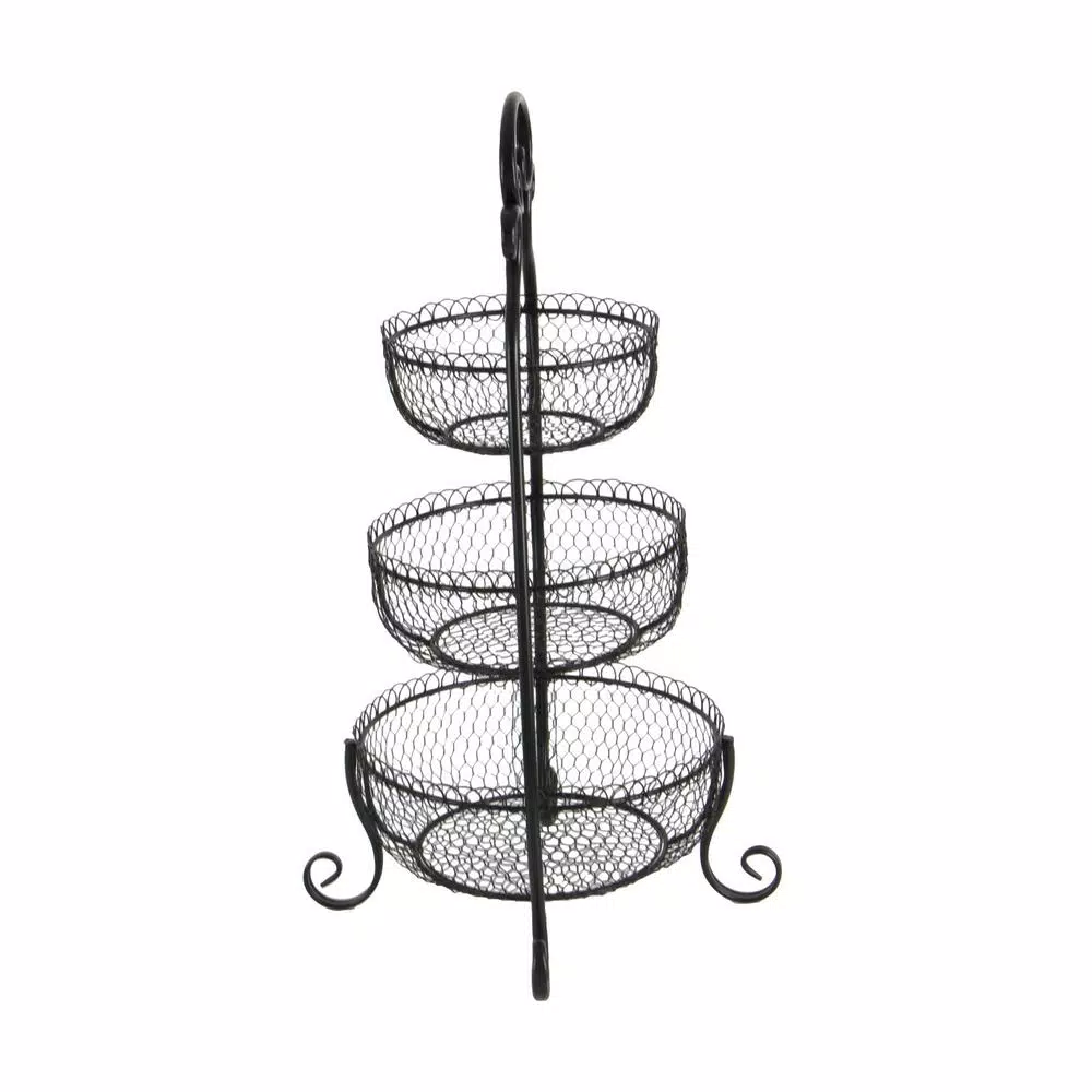 Decorative Trays LITTON LANE New Traditional 3-Tier Iron Black Decorative Basket Tray 4 Decorative Trays LITTON LANE New Traditional 3-Tier Iron Black Decorative Basket Tray - Image 2