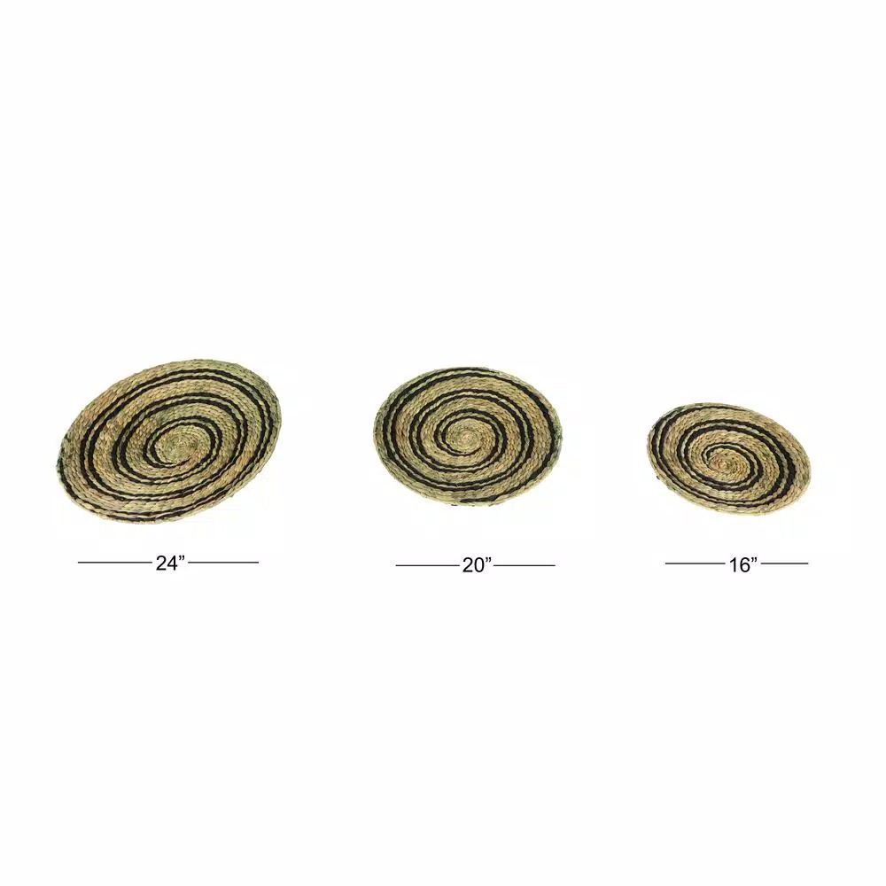 Decorative Trays LITTON LANE Rustic Natural And Black Spiral Design Circular Wicker Trays (Set Of 3) 7 Decorative Trays LITTON LANE Rustic Natural And Black Spiral Design Circular Wicker Trays (Set Of 3) - Image 5