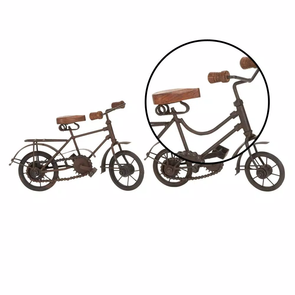 Sculptures LITTON LANE 11 In. X 7 In. Oak Brown Mango Wood And Black Iron Vintage Roadster Bicycle Model Decors (Set Of 2) 5 Sculptures LITTON LANE 11 In. X 7 In. Oak Brown Mango Wood And Black Iron Vintage Roadster Bicycle Model Decors (Set Of 2) - Image 3