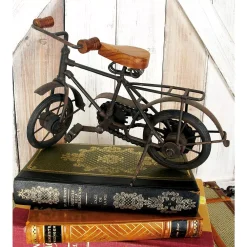 Sculptures LITTON LANE 11 In. X 7 In. Oak Brown Mango Wood And Black Iron Vintage Roadster Bicycle Model Decors (Set Of 2)