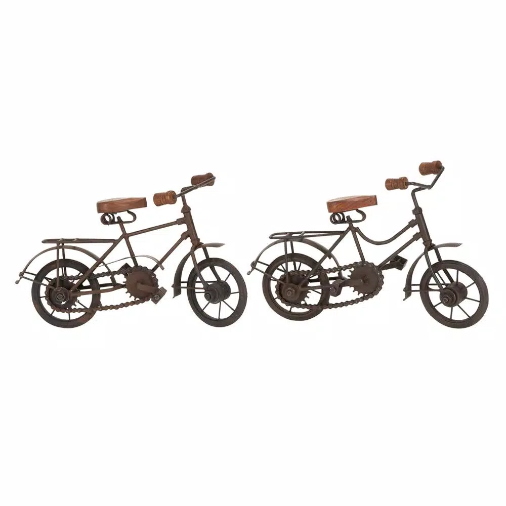 Sculptures LITTON LANE 11 In. X 7 In. Oak Brown Mango Wood And Black Iron Vintage Roadster Bicycle Model Decors (Set Of 2) 4 Sculptures LITTON LANE 11 In. X 7 In. Oak Brown Mango Wood And Black Iron Vintage Roadster Bicycle Model Decors (Set Of 2) - Image 2