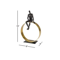 Sculptures LITTON LANE Textured Black Resin Human Man Figurine In Metallic Gold Circle Statue -Brita shop black litton lane sculptures 55362 1f 1000