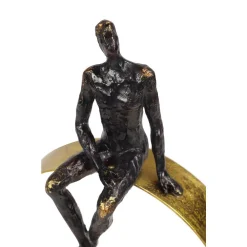 Sculptures LITTON LANE Textured Black Resin Human Man Figurine In Metallic Gold Circle Statue -Brita shop black litton lane sculptures 55362 4f 1000