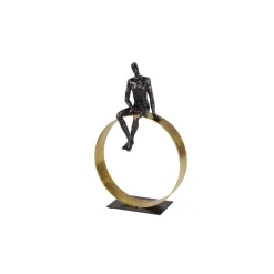 Sculptures LITTON LANE Textured Black Resin Human Man Figurine In Metallic Gold Circle Statue -Brita shop black litton lane sculptures 55362 c3 1000