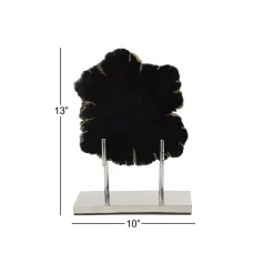 Sculptures LITTON LANE Large Live Edge Black Petrified Wood Slice Sculpture On Silver Metal Stand -Brita shop black litton lane sculptures 62812 1f 1000