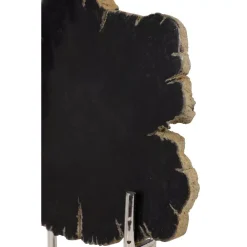 Sculptures LITTON LANE Large Live Edge Black Petrified Wood Slice Sculpture On Silver Metal Stand -Brita shop black litton lane sculptures 62812 4f 1000