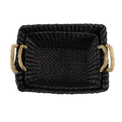 Storage Baskets LITTON LANE Large Rectangular Handwoven Black Water Hyacinth Wicker Baskets With Banana Leaf Handles (Set Of 2) -Brita shop black litton lane storage baskets 35973 1f 1000