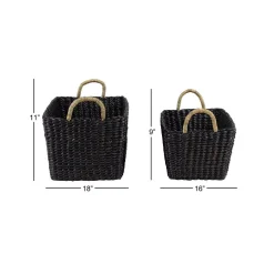 Storage Baskets LITTON LANE Large Rectangular Handwoven Black Water Hyacinth Wicker Baskets With Banana Leaf Handles (Set Of 2) -Brita shop black litton lane storage baskets 35973 44 1000