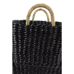 Storage Baskets LITTON LANE Large Rectangular Handwoven Black Water Hyacinth Wicker Baskets With Banana Leaf Handles (Set Of 2) -Brita shop black litton lane storage baskets 35973 4f 1000