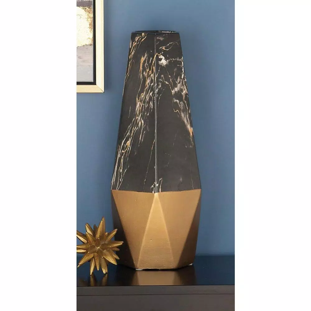 Vases LITTON LANE 18 In. X 7 In. Ceramic Black And Gold Vase 3 Vases LITTON LANE 18 In. X 7 In. Ceramic Black And Gold Vase