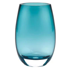 Vases Badash Crystal Crescendo Peacock Blue European Mouth Blown Oval Thick Walled Decorative Vase