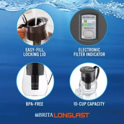 Water Filter Pitchers Brita Monterey 10-Cup Water Filter Pitcher In Blue With Longlast Filter, BPA Free -Brita shop blue brita water filter pitchers 6025836304 c3 1000