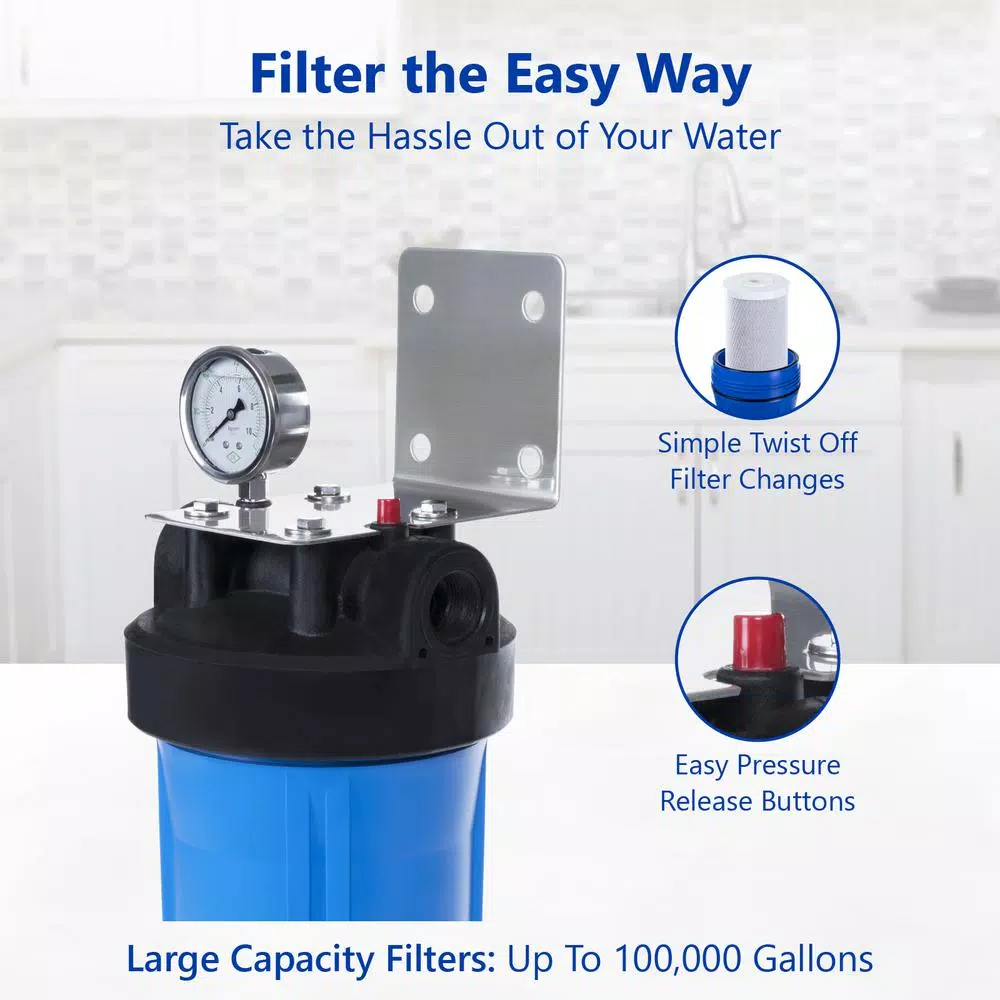 Water Filtration Systems Express Water Whole House 1-Stage Water Filtration System – Charcoal Carbon Filter With Pressure Gauge, Easy Release, 1 In. Connection 4 Water Filtration Systems Express Water Whole House 1-Stage Water Filtration System – Charcoal Carbon Filter With Pressure Gauge, Easy Release, 1 In. Connection - Image 2