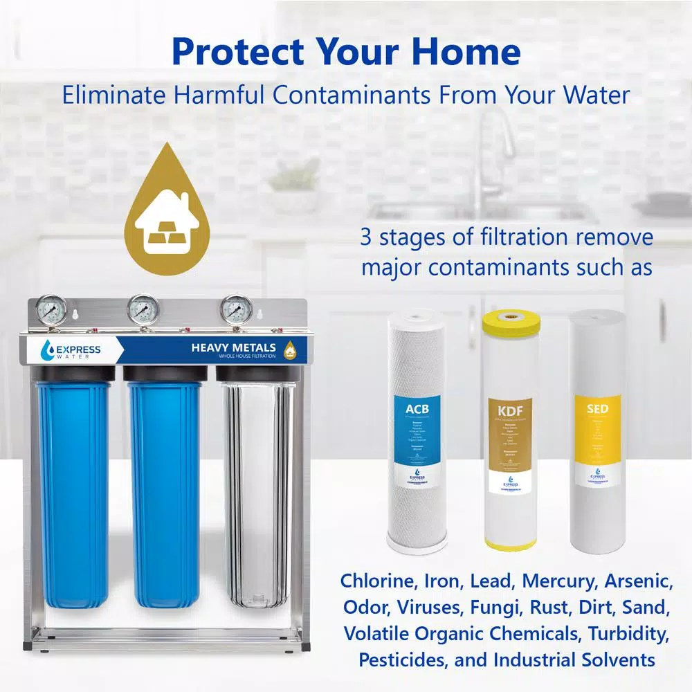 Water Filtration Systems Express Water Express Water 3 Stage Whole House Water Filtration System – Sediment, KDF, Carbon – Includes Pressure Gauges And More 4 Water Filtration Systems Express Water Express Water 3 Stage Whole House Water Filtration System – Sediment, KDF, Carbon – Includes Pressure Gauges And More - Image 2