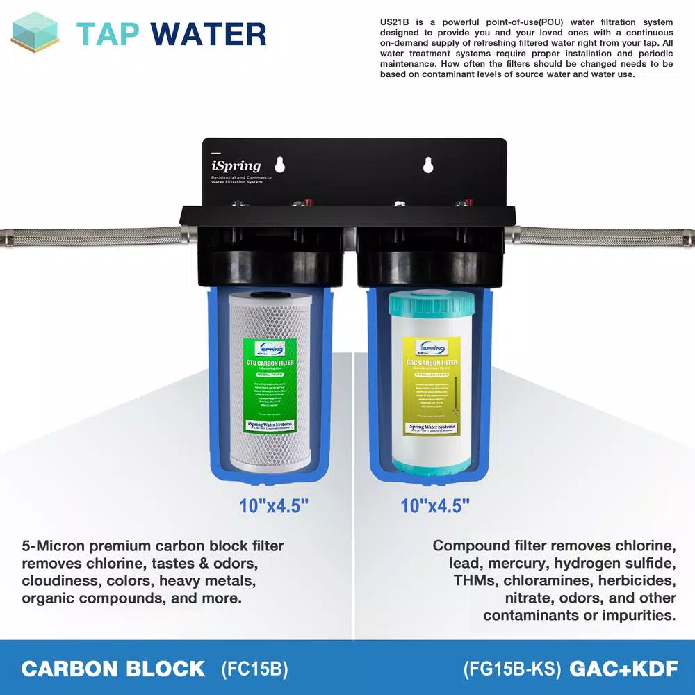 Water Filtration Systems ISPRING 10 In. X 4.5 In. Heavy Duty 2-Stage Undersink Water Filtration System With Premium Carbon Filter And Direct Connect Hose 6 Water Filtration Systems ISPRING 10 In. X 4.5 In. Heavy Duty 2-Stage Undersink Water Filtration System With Premium Carbon Filter And Direct Connect Hose - Image 4