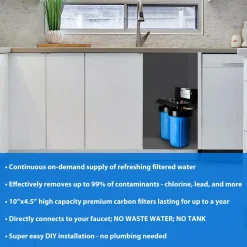 Water Filtration Systems ISPRING 10 In. X 4.5 In. Heavy Duty 2-Stage Undersink Water Filtration System With Premium Carbon Filter And Direct Connect Hose 10 Water Filtration Systems ISPRING 10 In. X 4.5 In. Heavy Duty 2-Stage Undersink Water Filtration System With Premium Carbon Filter And Direct Connect Hose -Brita shop blue ispring under sink water filters us21b c3 1000