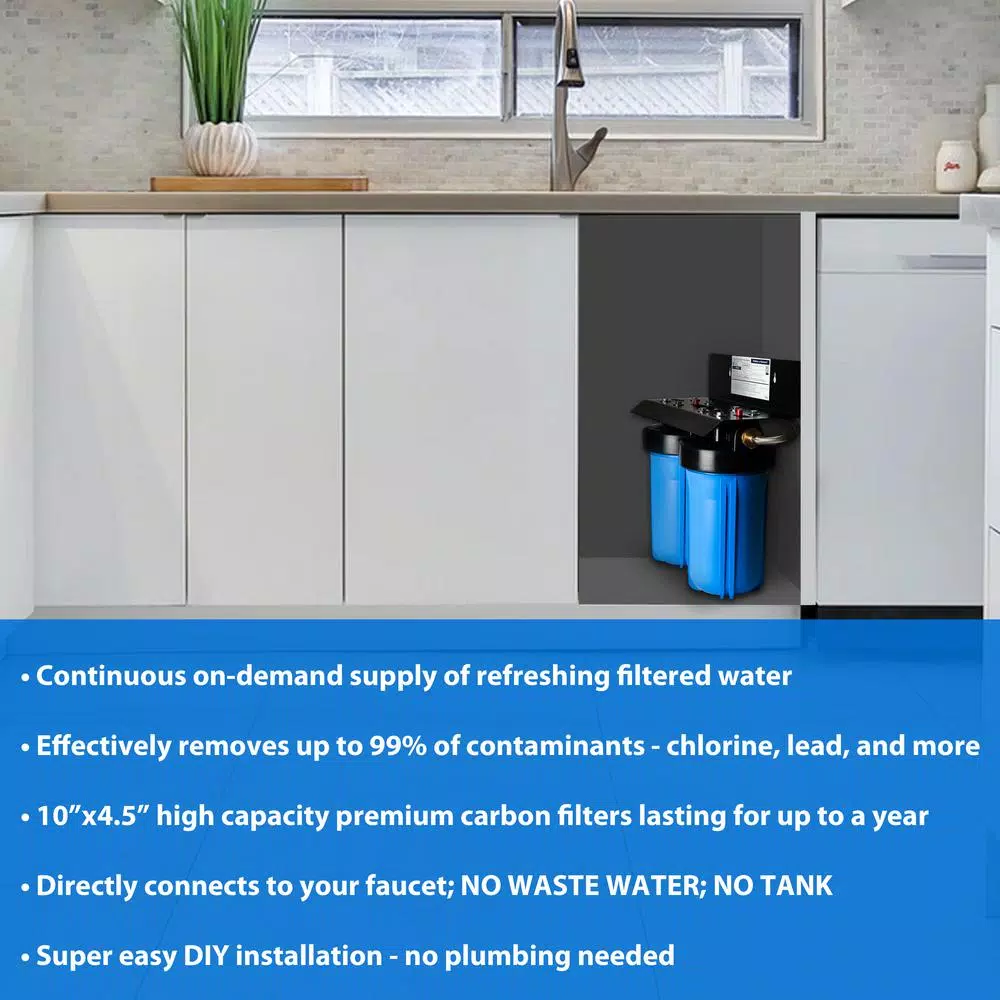 Water Filtration Systems ISPRING 10 In. X 4.5 In. Heavy Duty 2-Stage Undersink Water Filtration System With Premium Carbon Filter And Direct Connect Hose 4 Water Filtration Systems ISPRING 10 In. X 4.5 In. Heavy Duty 2-Stage Undersink Water Filtration System With Premium Carbon Filter And Direct Connect Hose - Image 2